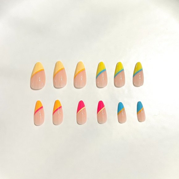 *BOGO* Nude with Coloured Tips Reusable Press on Nails - Picture 2 of 6